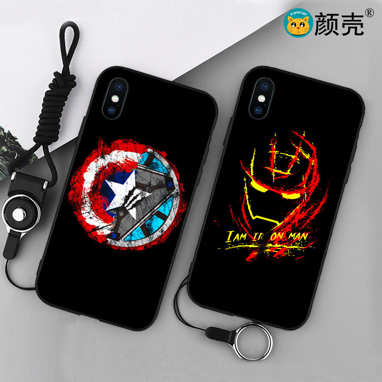 复仇者联盟钢铁侠iPhone8手机壳X适用6s挂绳5se硅胶7plus美国队长