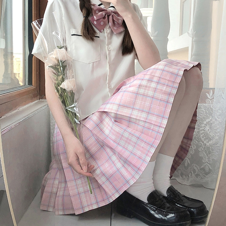 原创少女粉jk百褶裙百褶裙正