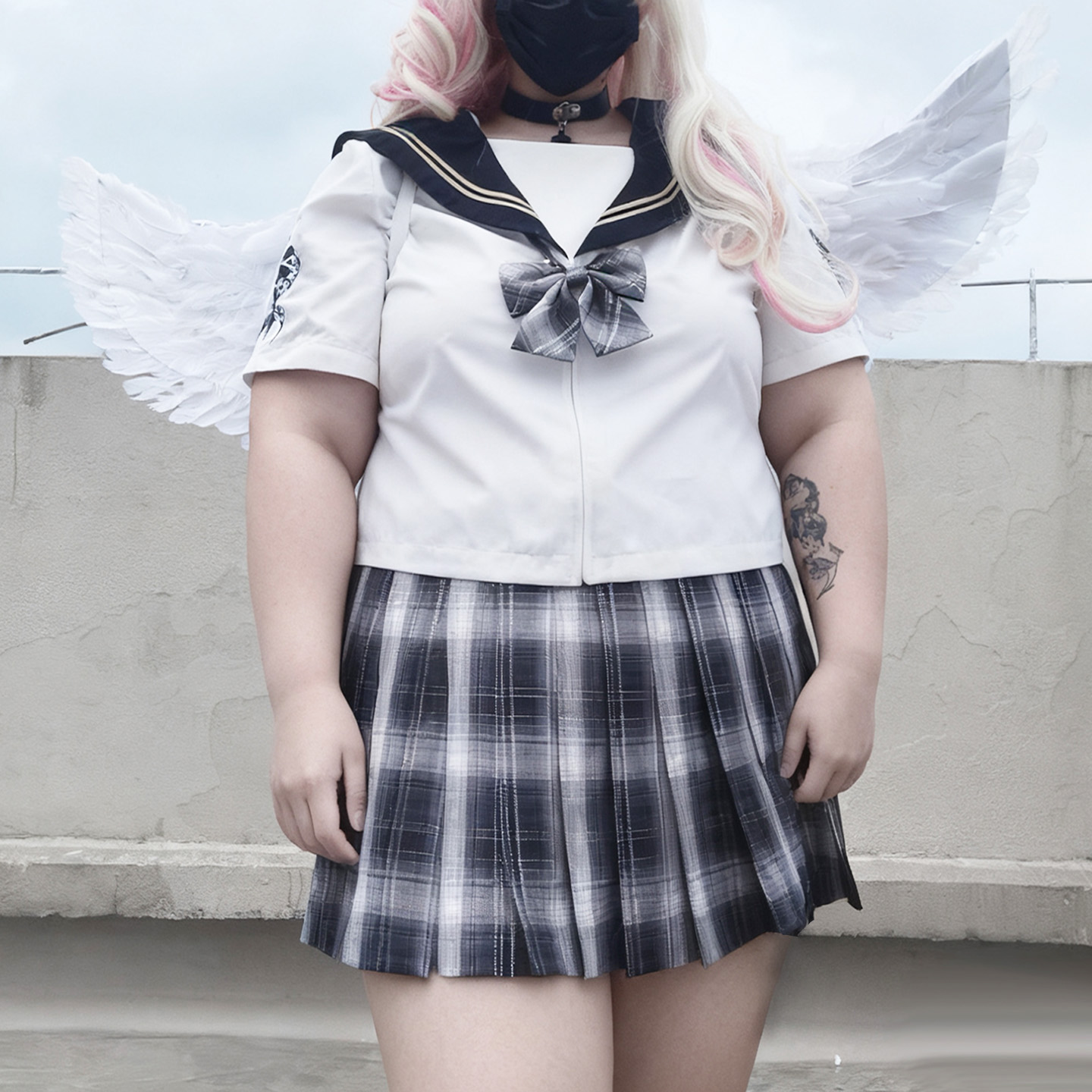 黑灰银线JK制服百褶裙学院风短裙