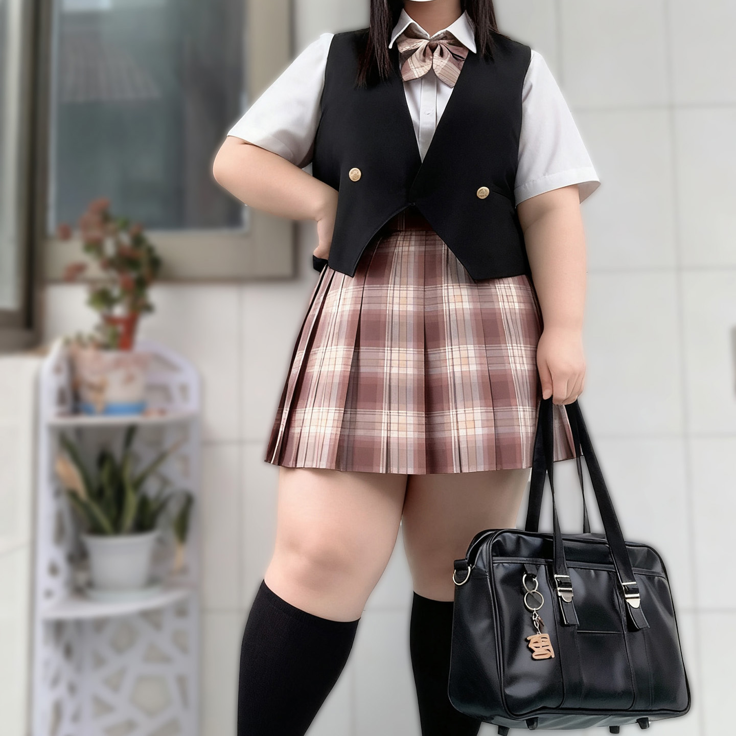 新款巨好看!猫之物语原创200斤大码JK棕色百褶裙微胖半身长裙短裙