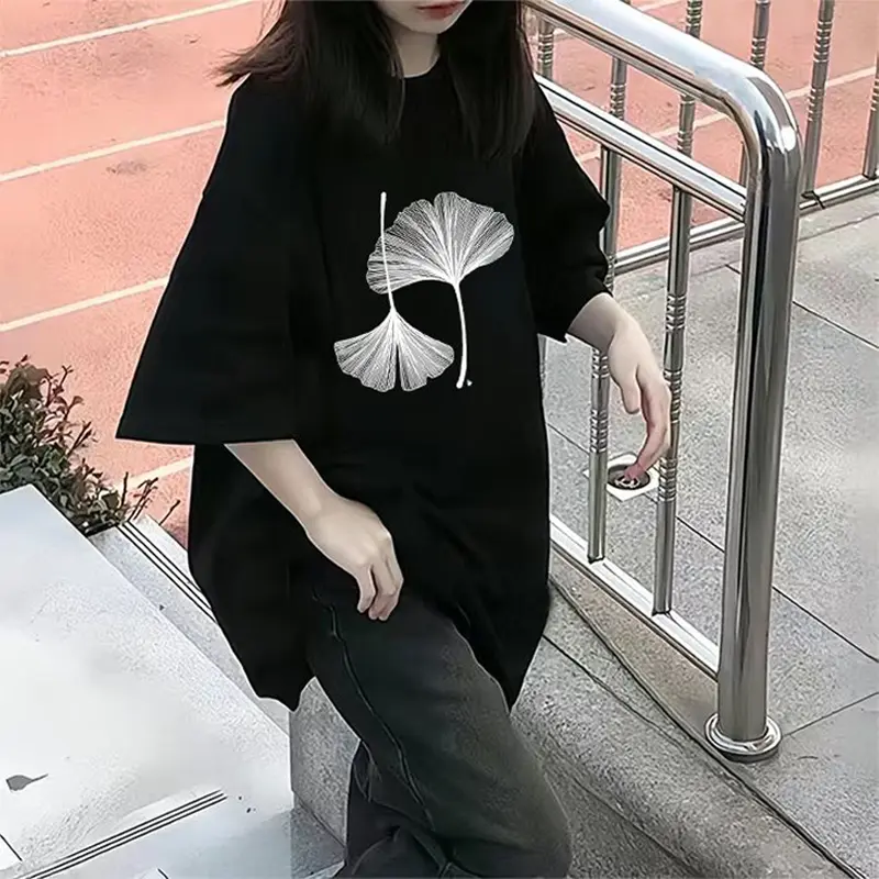 中长款联名短袖T恤女士夏季情侣装大码胖MM宽松休闲半袖上衣潮牌