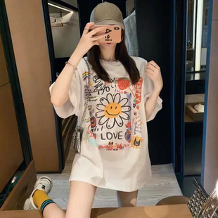 白色纯棉短袖t恤女装夏季2025年新款韩版宽松上衣中长款下装消失