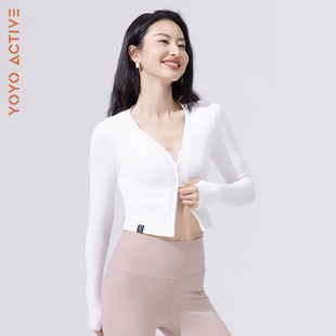 外套 运动健身前拉链日常外穿短款 YOYOACTIVE V领双拉链螺纹上衣