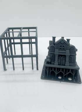 火车场景微缩景观 复古灰色建筑模型 精致欧式风格房屋摆件