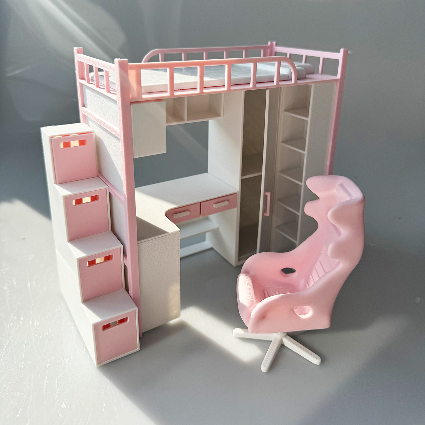3D打印娃娃屋高架床书桌套装  电竞椅   BJD OB娃 粉白色微缩家具,玩具/童车/益智/积木/模型,其他模型玩具,淘宝优惠券,粉丝福利购,淘宝优惠卷