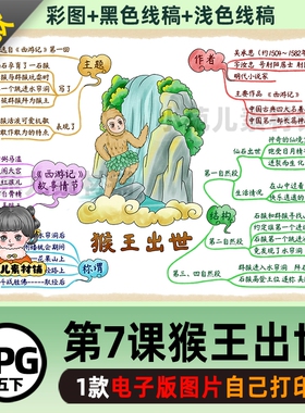 B593五语下7猴王出世思维导图彩图+线稿电子版图片