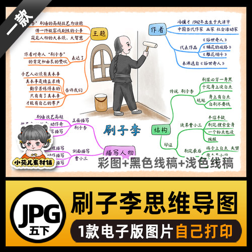 B648五语下刷子李14思维导图模板高清线稿电子版图片自己打印