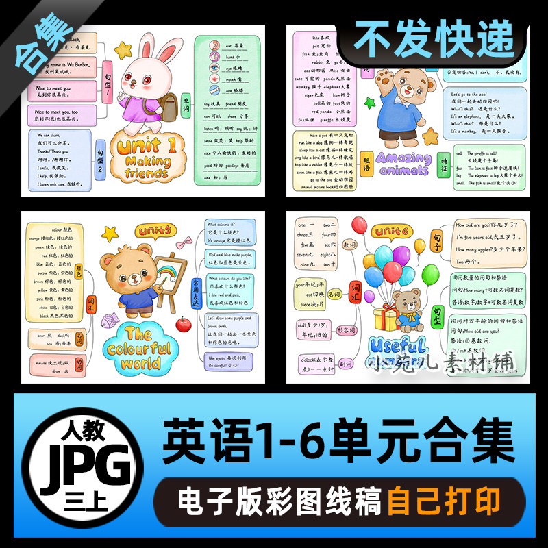 N5人教PEP三年级英语上册一到六单元思维导图电子版线稿设计素材