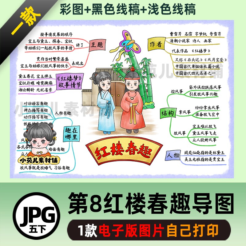 b596五语下8红楼春趣思维导图彩图线稿自己打印电子版图