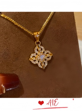 镀K金宫廷复古雕花镶钻十字金刚杵项链女款高级感轻奢锁骨链