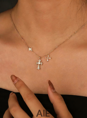 闪钻十字架项链小众精致高级气质颈链