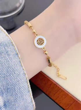 福字红绳手链女ins小众设计双面福牌编织绳手镯中国风本命年手饰