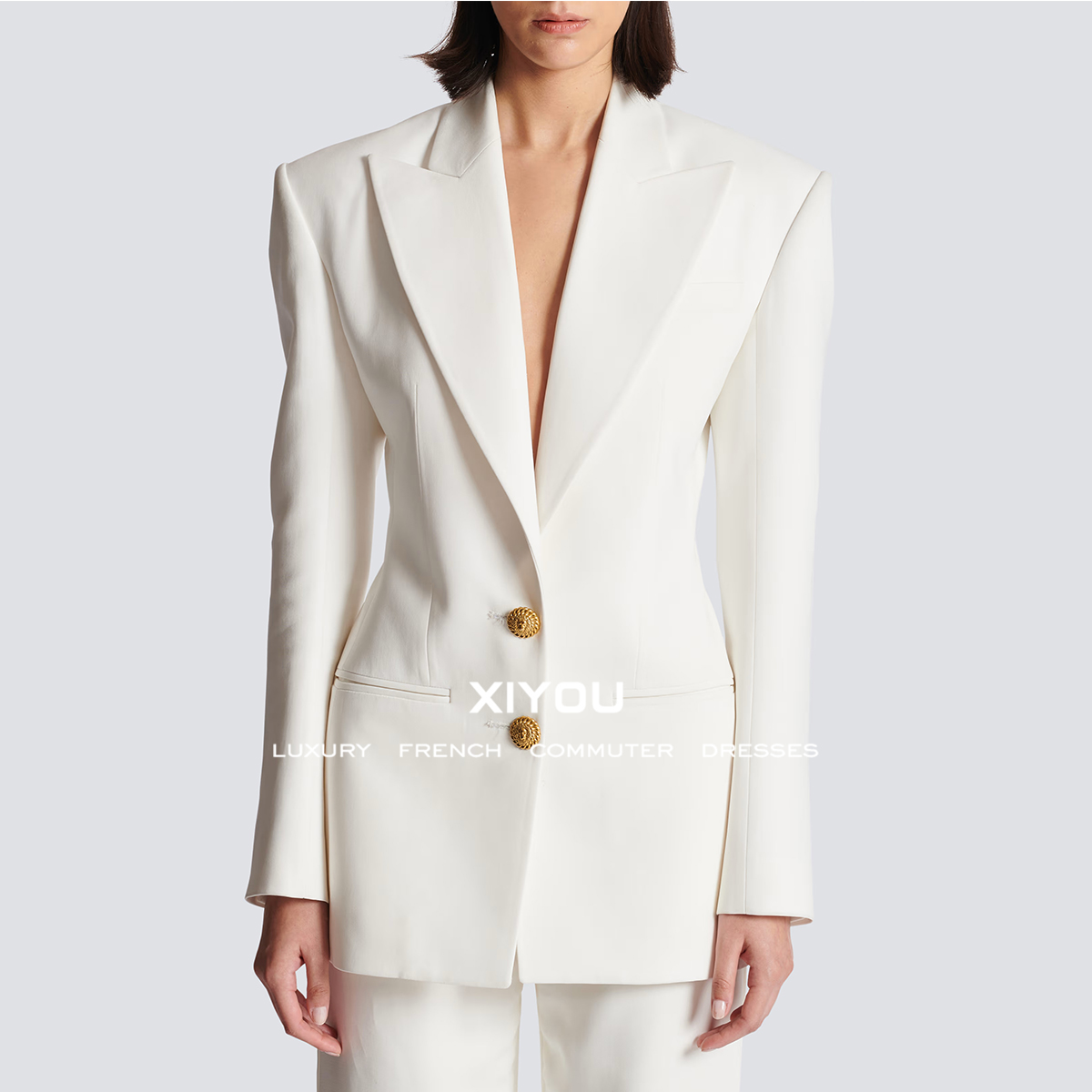 通勤中长款阔肩收腰西装外套女