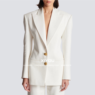 高定西服2025秋季新款重工两粒扣宽肩收腰名媛气质修身西装外套女