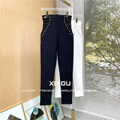 高腰显瘦铅笔小脚裤 2026春季 侧腰系带黑色弹力修身 欧美时尚 女 新款