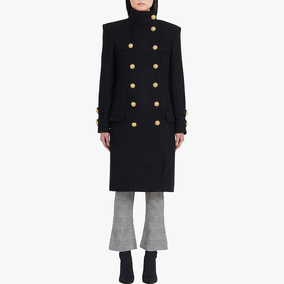 双排扣羊绒大衣女2025秋冬季新款气质修身立领长款黑色羊毛呢外套