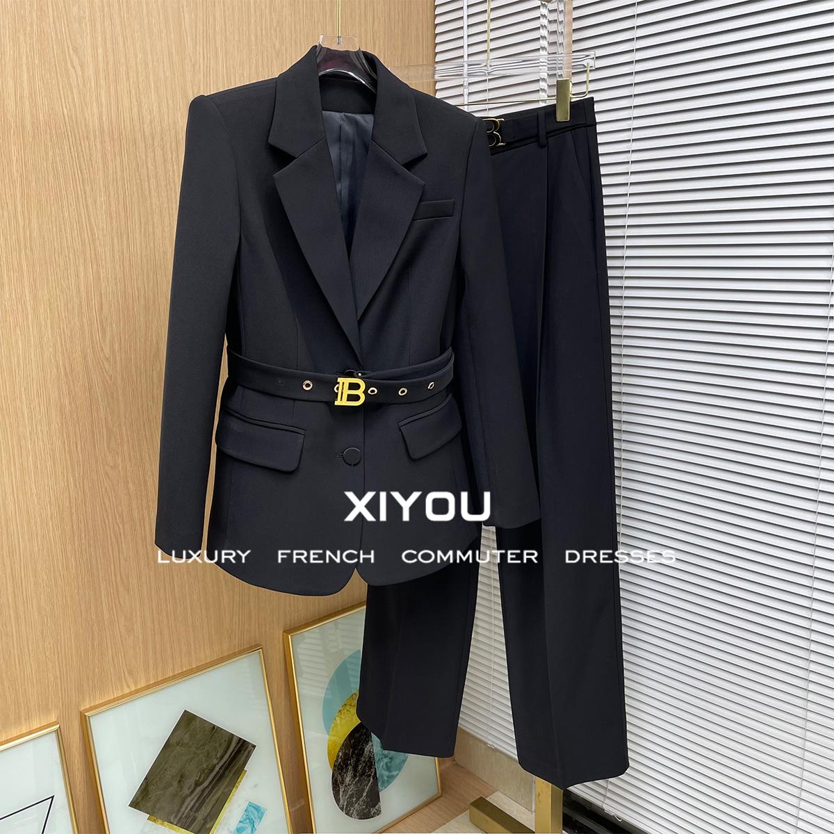 腰带收腰气质显瘦高级感西装套装