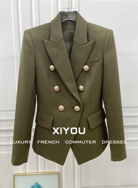 2026春款新品  高端精品百搭双排扣豆绿色修身西服职业西装外套女