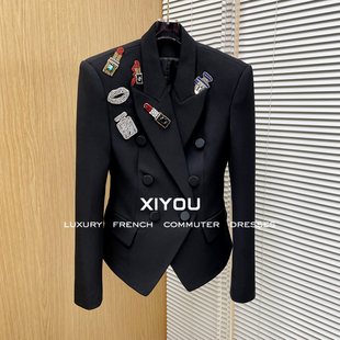 高定 2026春季新款重工手缝装饰名媛气质修身收腰阔肩西装外套女