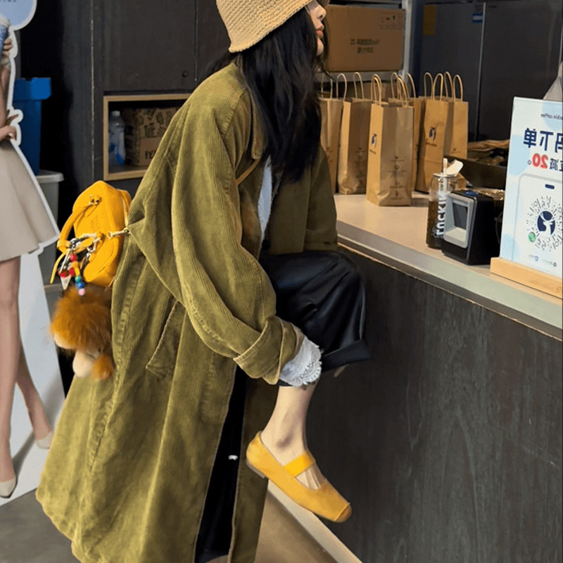 灯芯绒风衣外套女2026长款薄衬衫