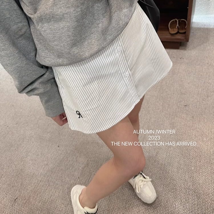条纹短裤百搭衣屁帘出口外贸春秋冬设计感裤子a字裙裤女高腰显瘦