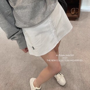 女高腰显瘦 子a字裙裤 条纹短裤 百搭衣屁帘出口外贸春秋冬设计感裤