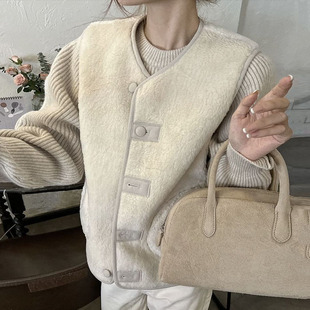 尺寸已更新 皮毛一体双面穿马甲背心 韩系温柔百搭V领可爱减龄无袖