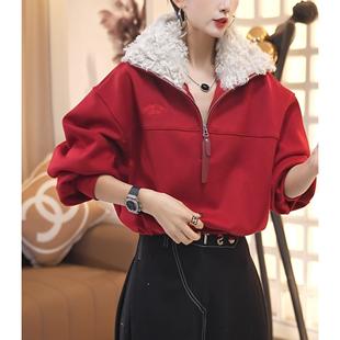 宽松遮肉显瘦加绒保暖 韩系时尚 已出货 毛毛领拼接拉链卫衣秋冬季