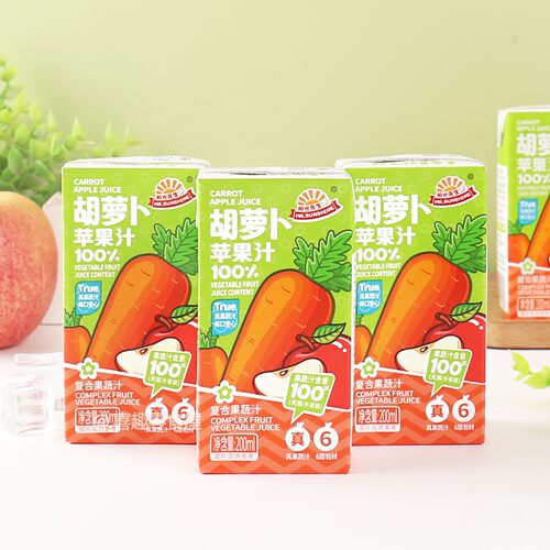 阳光先生胡萝卜苹果汁真果蔬含量100%儿童健康饮品饮料200ml*6盒