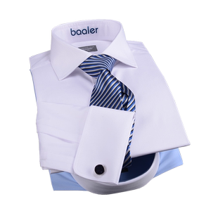 拜耳法式长袖男士白衬衣免烫微弹上班公务异色蓝方领商务职业经理