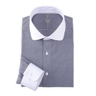 免烫微弹休闲格子拜耳长袖衬衫复古学院派圆角领男生通勤时尚帅气