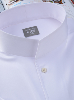 拜耳新款立领长袖衬衫免烫挺括主持新郎司仪帅气儒雅黑白色可定制
