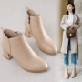 Mùa thu 2019 phiên bản Hàn Quốc dày mới với Martin boot dây kéo bốt bốn mùa bốt đơn - Giày ống boot trắng