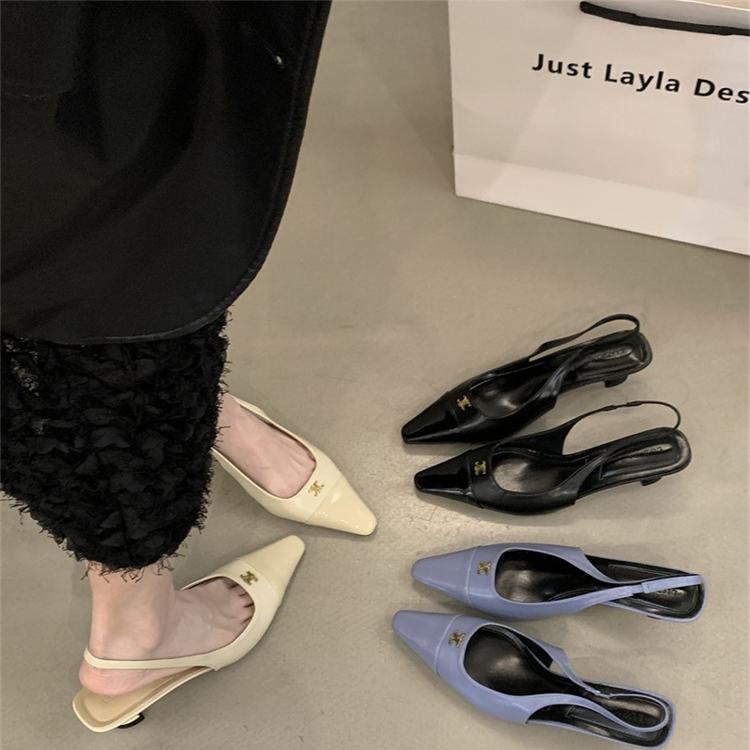 香港2025年春季新款后空包头凉鞋女鞋子细跟不累脚浅口配裙子单鞋