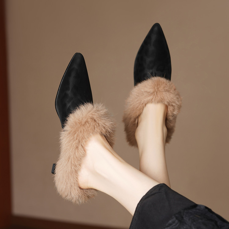 跟高5cm⭐豹纹轻奢一脚蹬毛绒拖鞋冬季保暖毛毛鞋