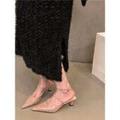 气质尖头裸色单鞋 潮牌法式 仙女鞋 子2024夏季 小众高跟鞋 配裙子凉鞋
