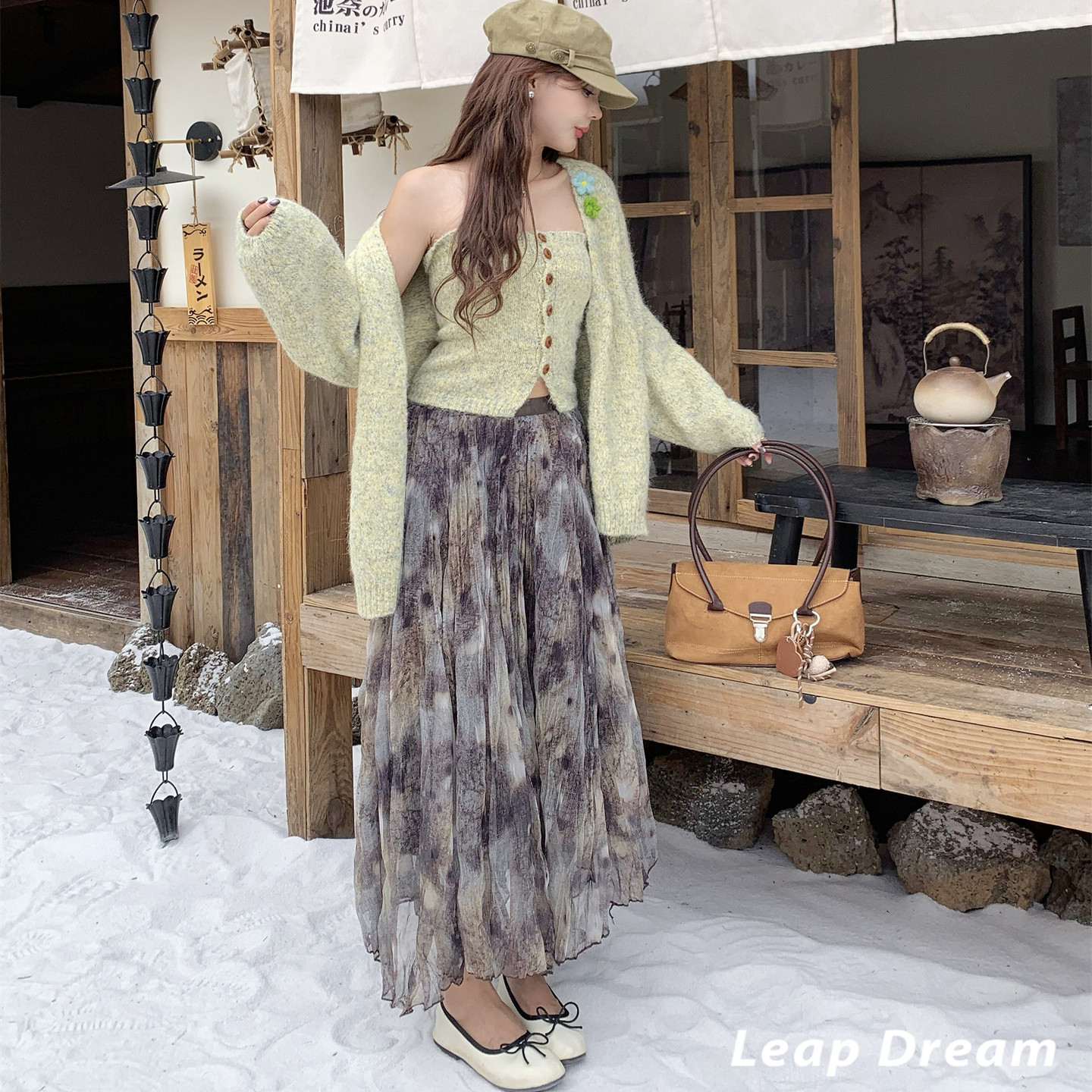 LEAPDREAM 排扣针织抹胸外套两件套女松弛感时尚两件套