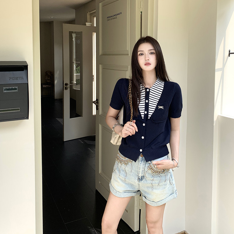 NEVENICO 蕾丝花边镶钻牛仔短裤女重工小众设计感短裤