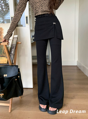 Leap Dream 蕾丝拼接假两件微喇休闲裤女设计感修身百搭长裤