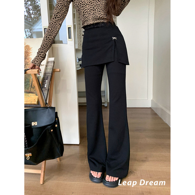 Leap Dream 蕾丝拼接假两件微喇休闲裤女设计感修身百搭长裤