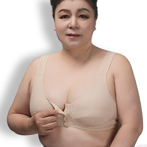 纯棉无钢圈妈妈文胸大罩杯前扣薄款中老年人布胸罩夏季大码胸衣女