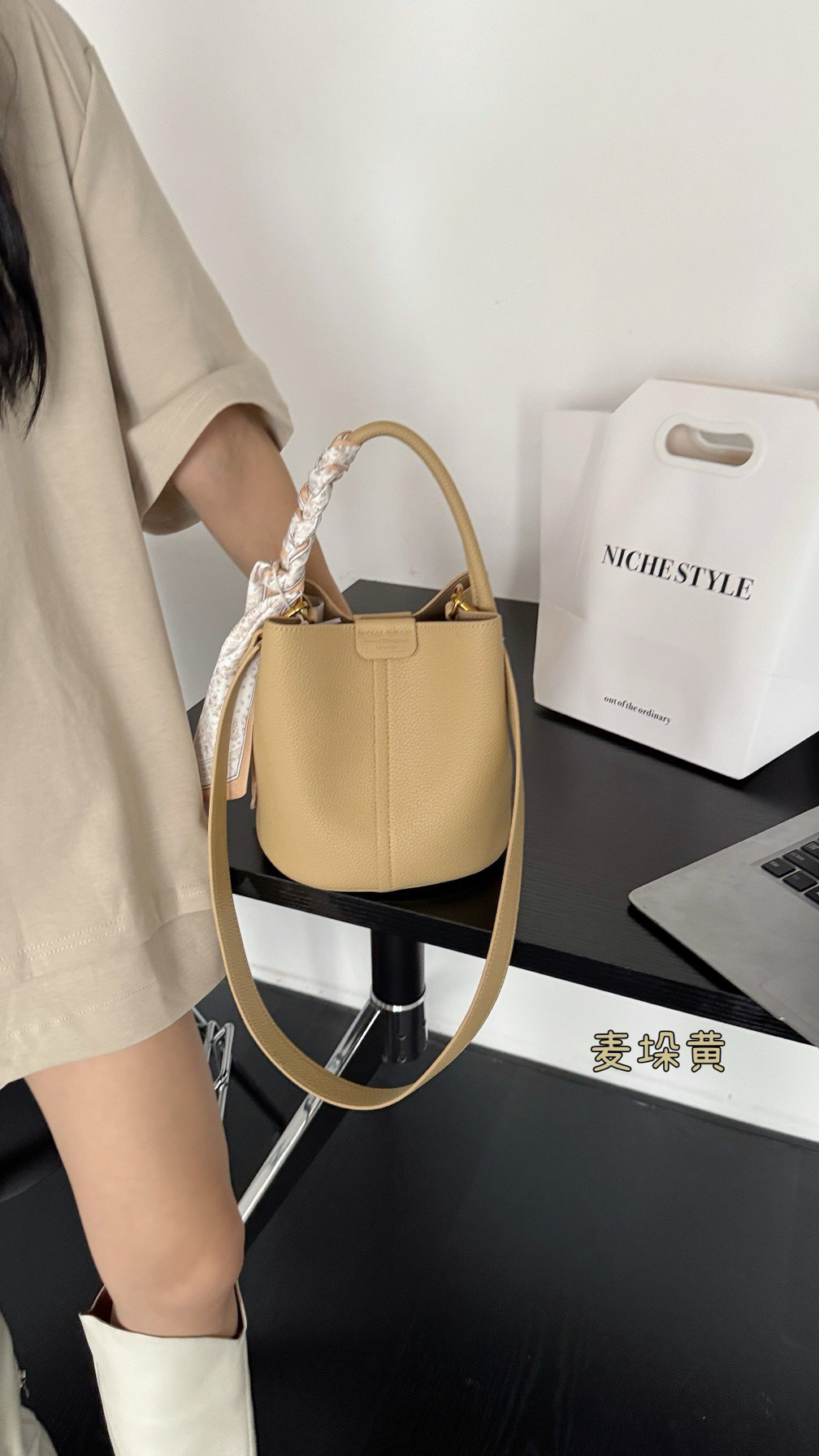 真皮水桶包女包包2025新款韩系高级感牛皮单肩斜挎包手提菜篮子包