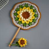 DIY手工古风向日葵团扇子成品毛线编织材料钩针毛线创意节日礼物
