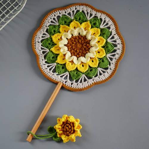 DIY手工古风向日葵团扇子成品毛线编织材料钩针毛线创意节日礼物