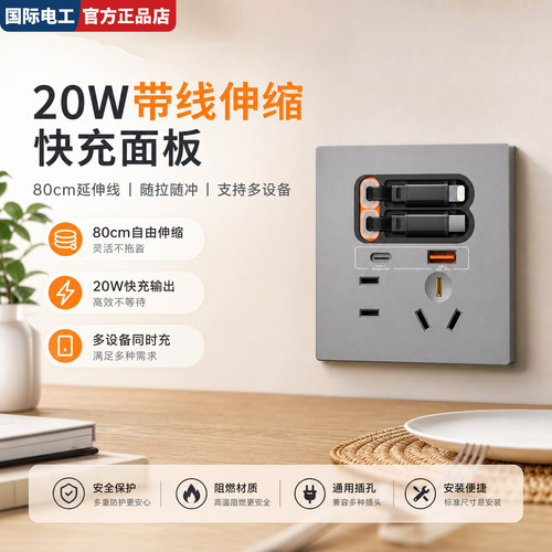 国际电工86型氮化镓20QC快充插座