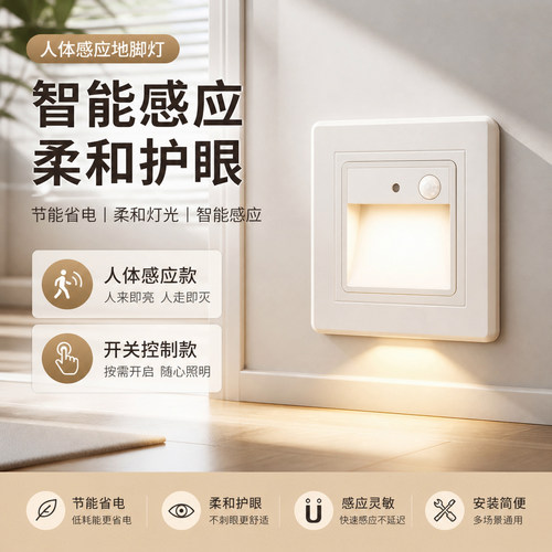 插座型人体感应小夜灯地脚灯