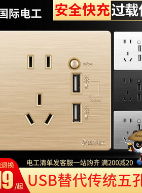 国际电工快充86型带usb插座开关面板墙壁家用手机Type-C充电暗装