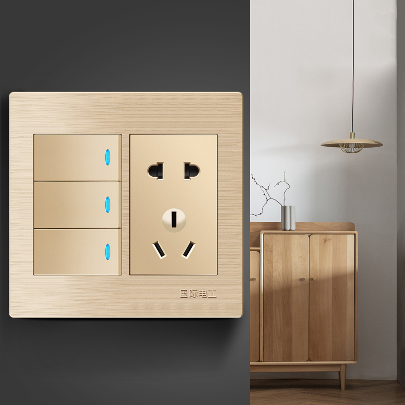 国际电工0型开关插座面板二三插5孔 五孔三开控 大盒三开五孔