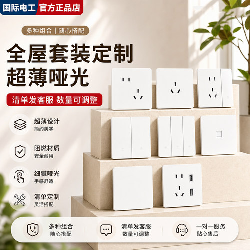 国际电工86型一开五孔开关套装