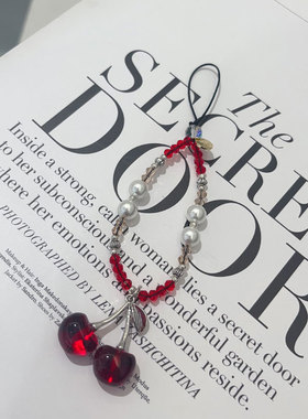 韩系可爱红色樱桃手机链高级感水晶珍珠手机ccd挂件百搭通用饰品